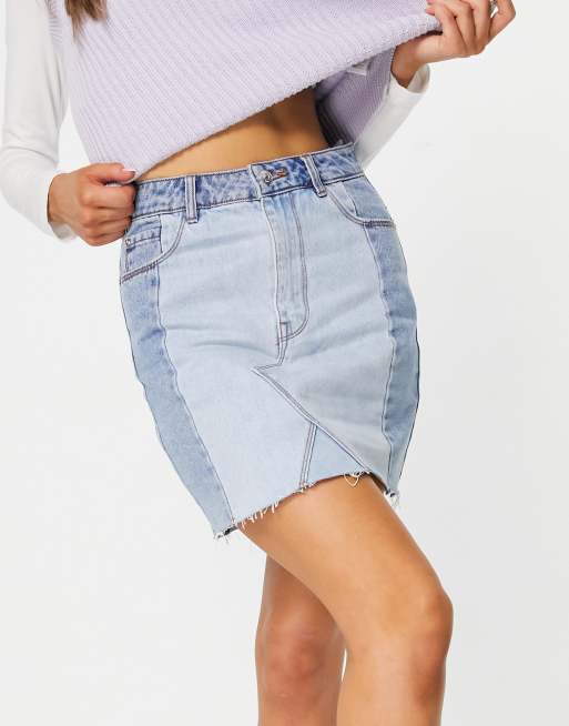 Minifalda vaquera azul claro con diseño descolorido en dos tonos de Pimkie