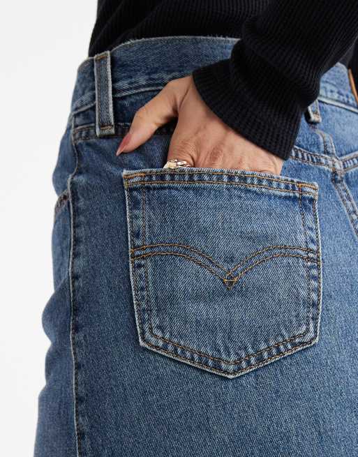 Minifalda vaquera azul oscuro de estilo retro con botones delanteros de Levi's, 3 de 5