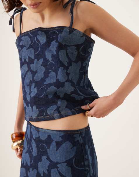 Minifalda vaquera muy corta azul añil con patrón floral a láser de ASOS DESIGN (parte de un conjunto) - view 1