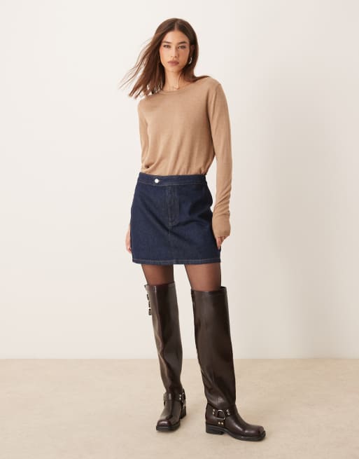 Minifalda vaquera muy corta azul añil con trabilla en la cintura de ASOS DESIGN