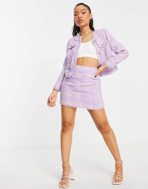 Minifalda violeta de bouclé de River Island Petite (parte de un conjunto)
