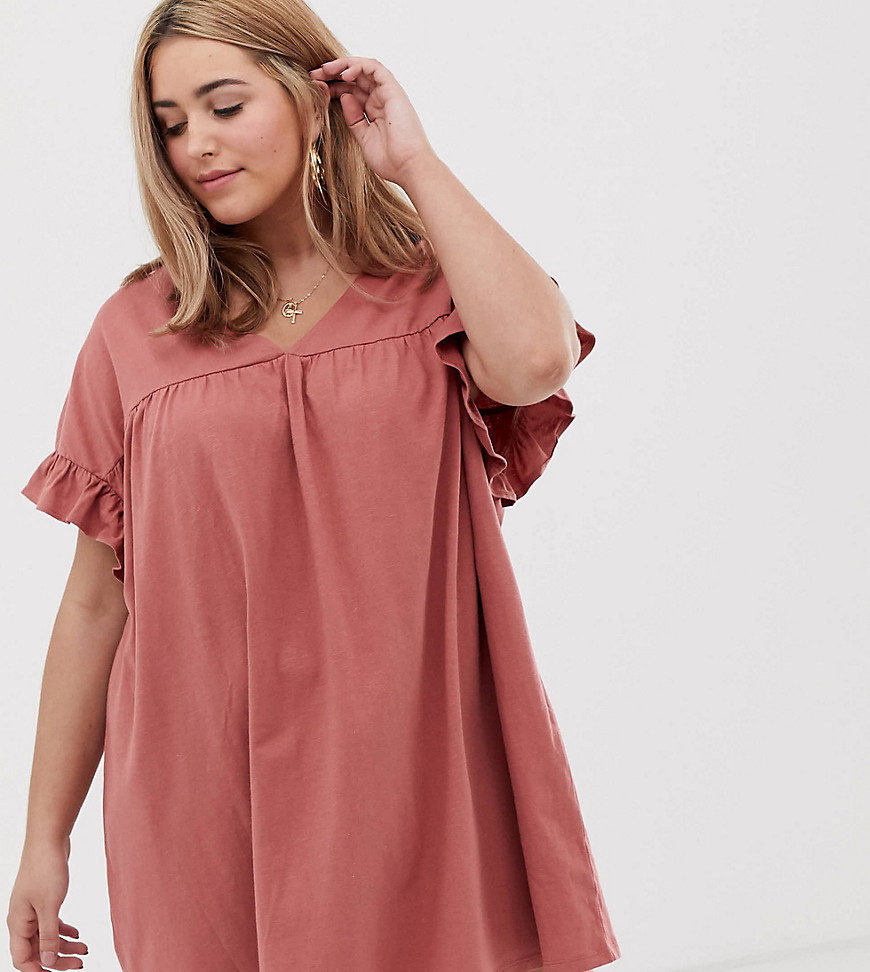 Minikjole i smock-kjole-stil, vendbar i ujævn bomuld fra ASOS DESIGN Curve-Pink