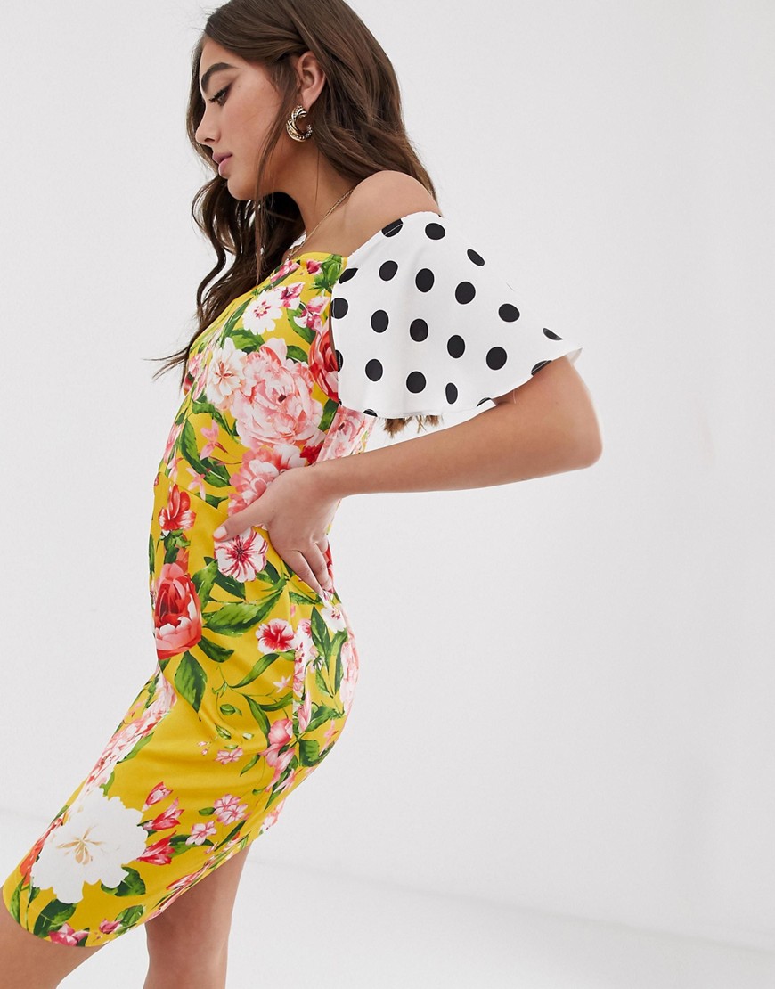 Minikjole med åbne skuldre i delt print fra Never Fully Dressed-Multifarvet