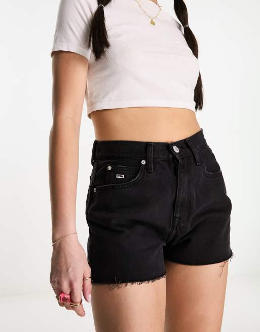 Minishorts vaqueros negros con bajos sin rematar de Tommy Jeans