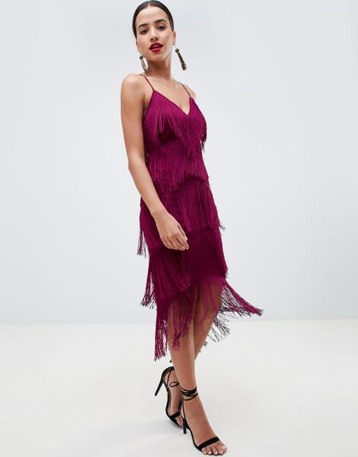 Minitubekjole med stropper og mesh med frynser fra ASOS DESIGN