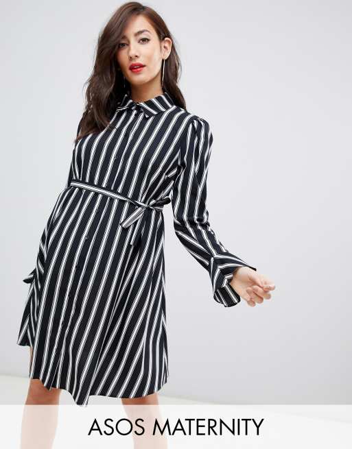 Minivestido camisero de manga larga a rayas de ASOS DESIGN Maternity