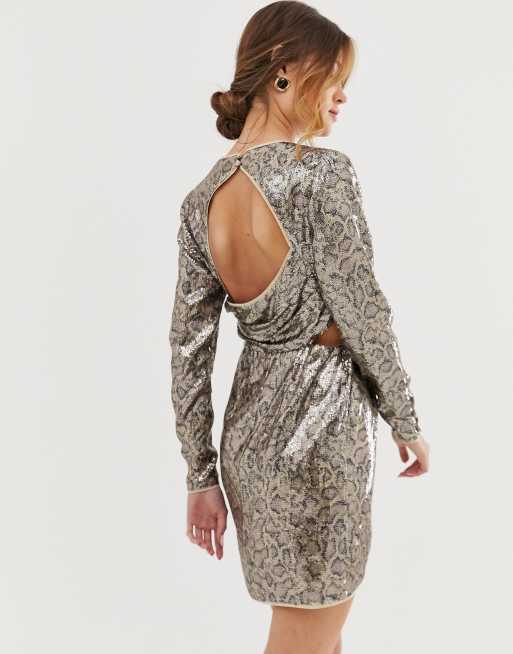 Minivestido con espalda abierta y lámina de lentejuelas de efecto serpiente de ASOS DESIGN, 2 de 4