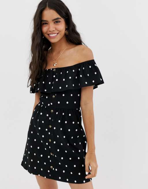 Minivestido de verano con botones y falda a capas con estampado de lunares de ASOS DESIGN