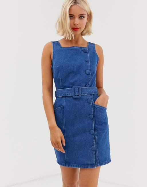 Minivestido vaquero con cinturón y botones laterales de ASOS DESIGN