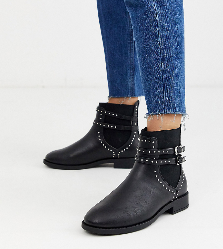Miss KG - Chelsea boots met studs en brede pasvorm-Zwart