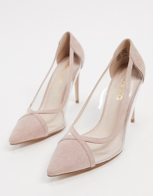 Miss KG cress pointed high heels in beige with clear