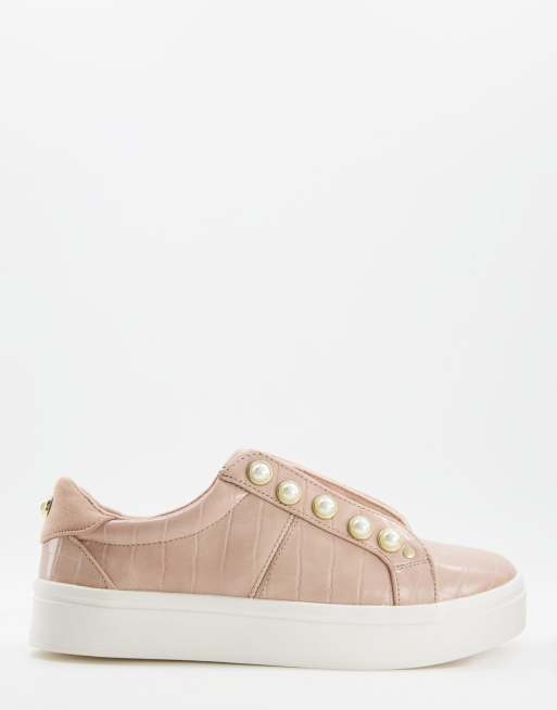 Miss KG Kassie lace up sneakers with pearl detail in blush