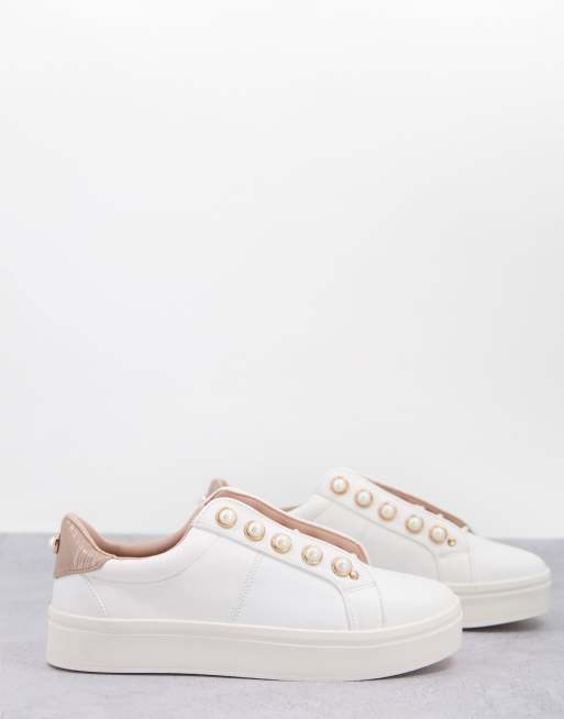 Miss KG - Kassie Pearl - Sneakers stringate color cipria con perle