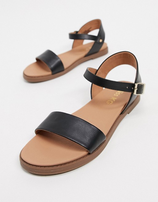Miss KG pebble flat sandals in black | ASOS
