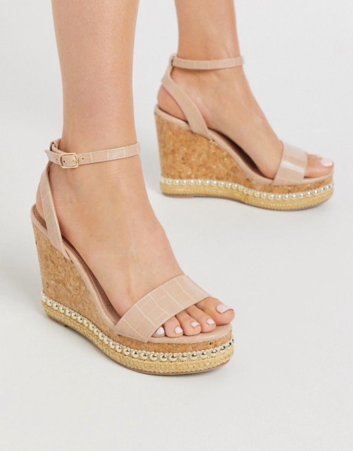 Miss KG pip glam wedges in beige patent