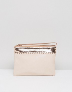 Miss Kg Tally Nude And Rose Gold Cross Stitch Clutch With 
