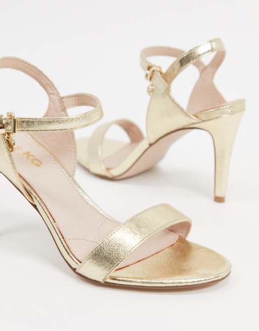 Miss KG wide fit barely there heeled sandals in gold ASOS