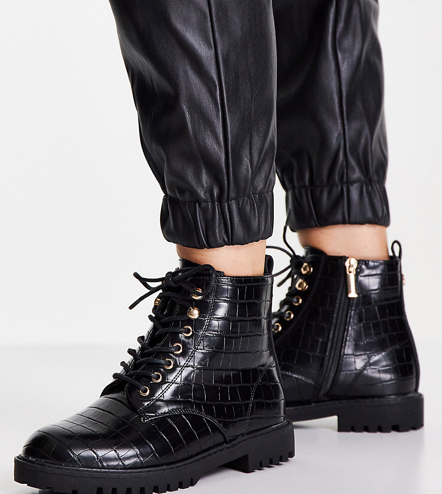 Miss KG wide fit hannah lace up patent boots in black