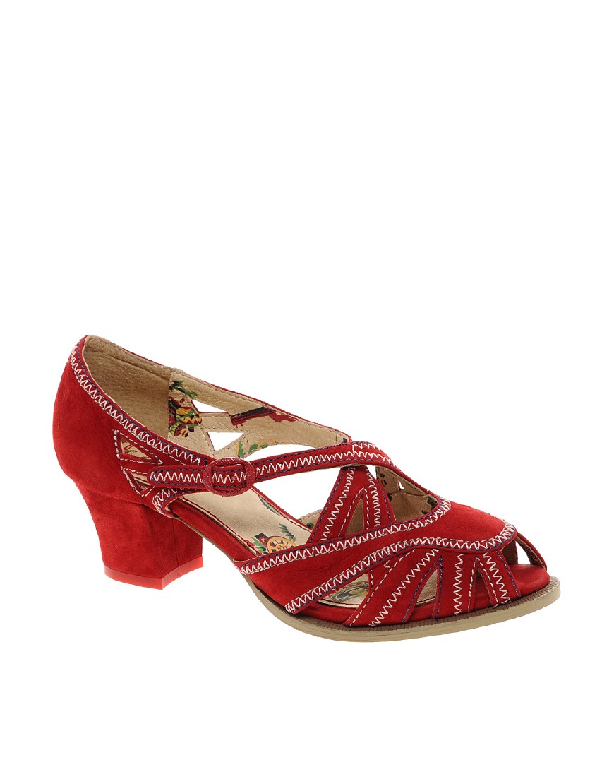 Miss L-fire Siesta Kitten Heel 40's Peep Toe Sandal-red