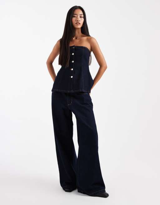 Miss Selfirdge – Indigoblå bandeau-topp i denim med knappar, 3 av 4
