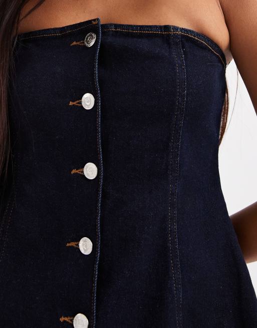 Miss Selfirdge – Indigoblå bandeau-topp i denim med knappar, 4 av 4