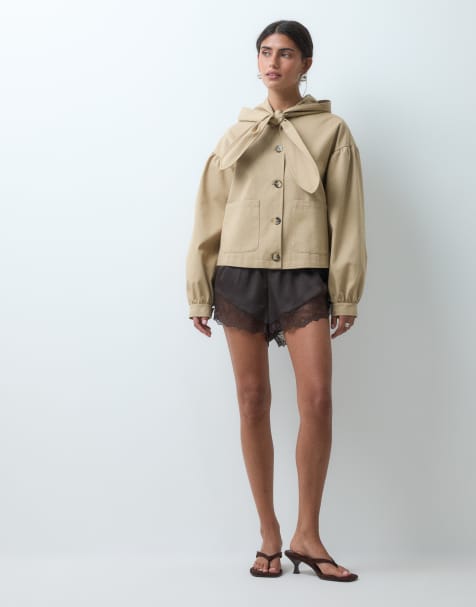 Miss Selfrdige cropped trench coat with tie neck detail - view 1