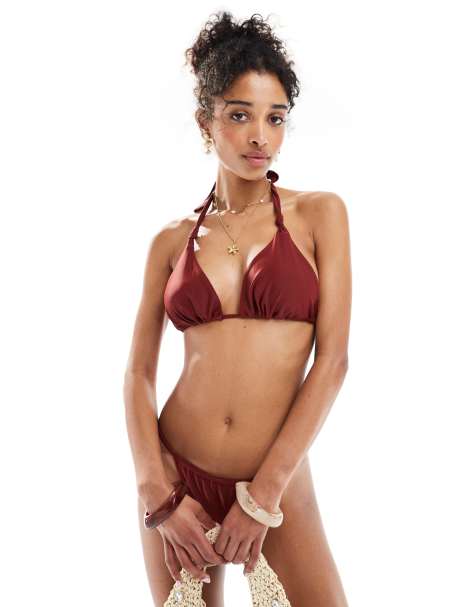 Miss selfrdige Mix and Match knot triangle bikini top in burgundy - view 1
