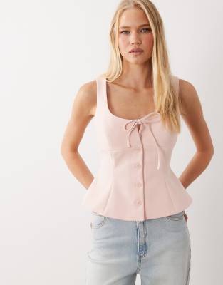 Miss Selfridge Miss Selfrdige Tailored Button Front Peplum Top In Pink