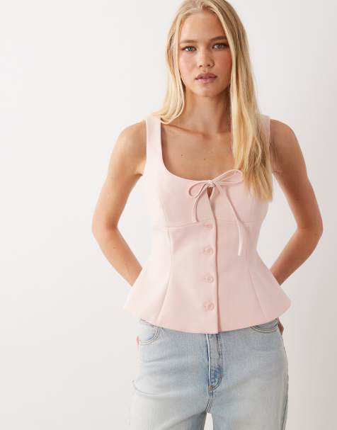 Miss Selfrdige tailored button front peplum top in pink - view 1