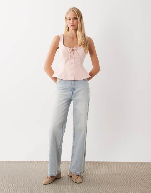 Miss Selfrdige tailored button front peplum top in pink, 3 of 4