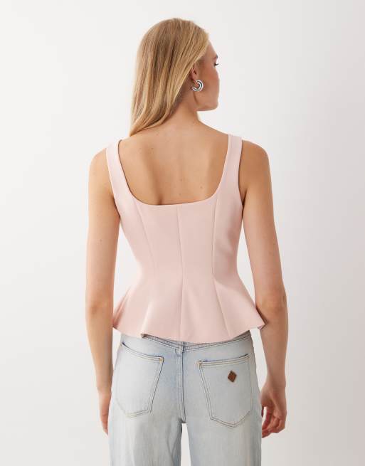 Miss Selfrdige tailored button front peplum top in pink, 4 of 4