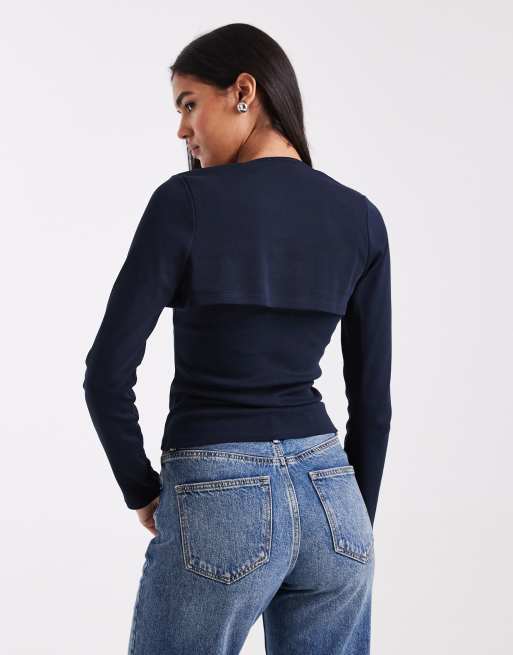 Miss Selfridge – 2-i-1 – Marinblått, ribbat set med topp med bolero, 4 av 4