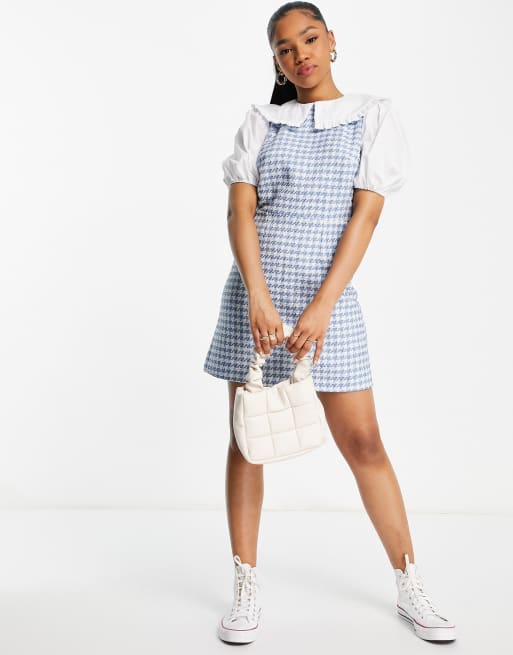 Miss Selfridge 2 in 1 boucle pinny dress in blue 