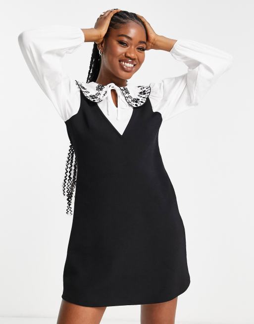 Miss Selfridge 2-in-1 embroidered collar dress | ASOS