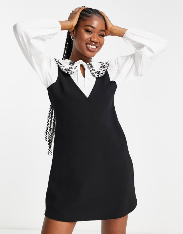 Miss Selfridge 2-in-1 embroidered collar dress