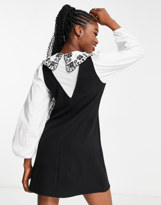 Miss Selfridge 2-in-1 embroidered collar dress | ASOS