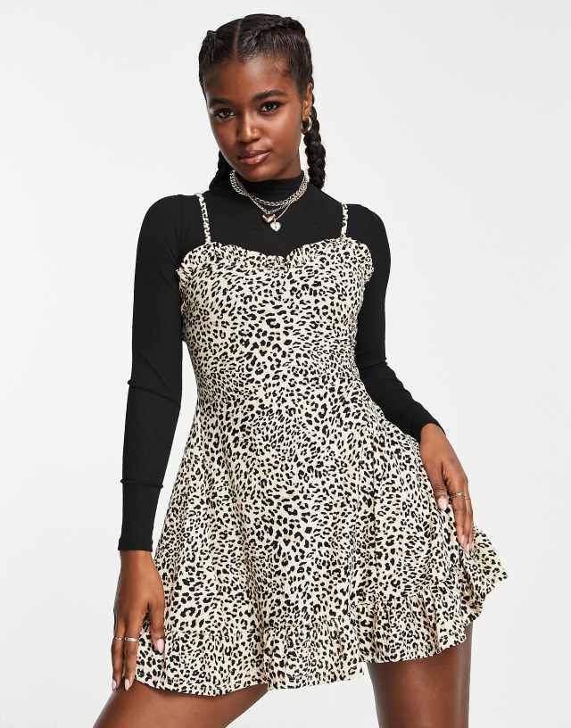 Miss Selfridge 2 in 1 fit and flare in animal mini dress