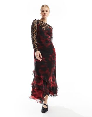 miss selfridge 2 in 1 lace and chiffon slip dress in blurred floral