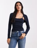 [Miss Selfridge] Miss Selfridge 2 in 1 rib shrug cami set in navy XS NAVY