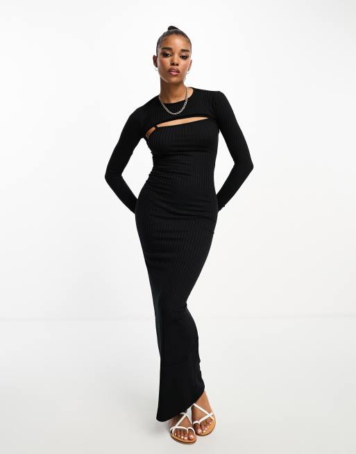 Miss Selfridge 2 in 1 strappy maxi dress with long sleeve top in black ...