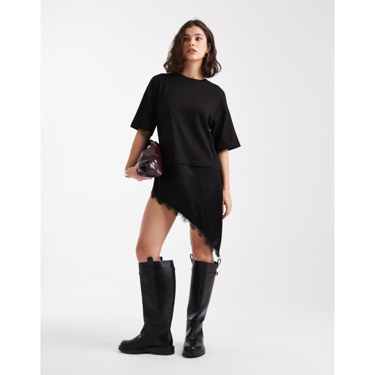 black tunic shirt dress Temofon Womens T Shirt Dresses Summer Short Sleeve Loose Tunic with Pocket Casual Swing Dress Fashion Sundress Solid color Black Size M, Women's, Size