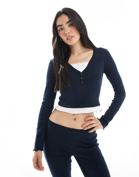 Miss Selfridge 2 in 1 top set in navy - view 1