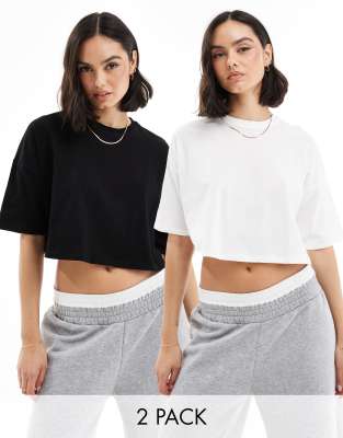 2 pack cropped tee in black and white-Multi