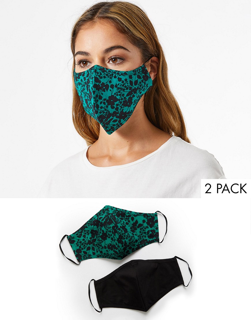 Miss Selfridge 2 pack face coverings in green and black