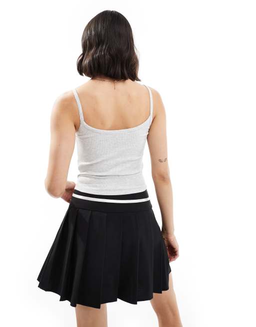 Miss Selfridge 2 pack lace trim rib cami top in white and grey marl, 4 of 4