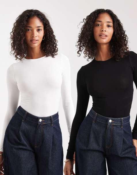 Miss Selfridge 2 pack long sleeve crew neck bodysuit - view 1
