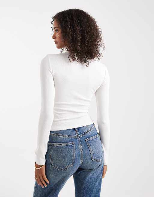 Miss Selfridge 2 pack long sleeve rib crew neck top in white and black, 4 of 4
