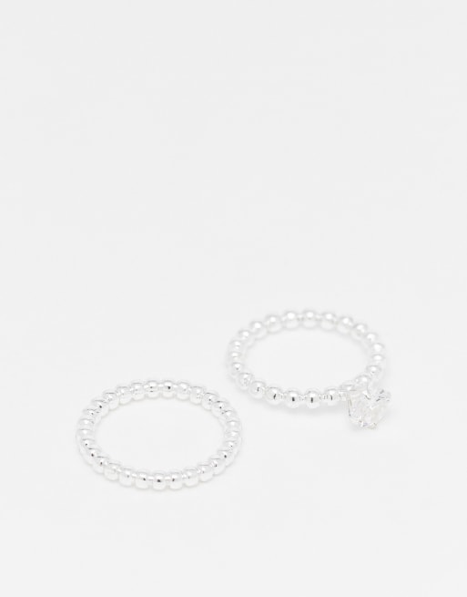 Miss Selfridge 2 pack of stacking rings in silver | ASOS