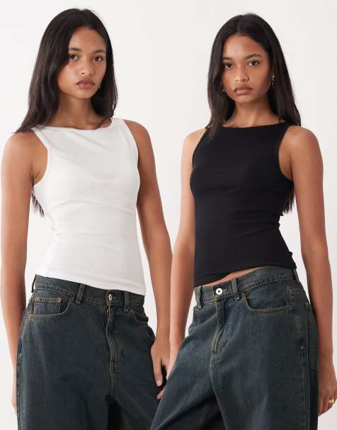 Miss Selfridge 2 pack tank tops with picot trim - view 1