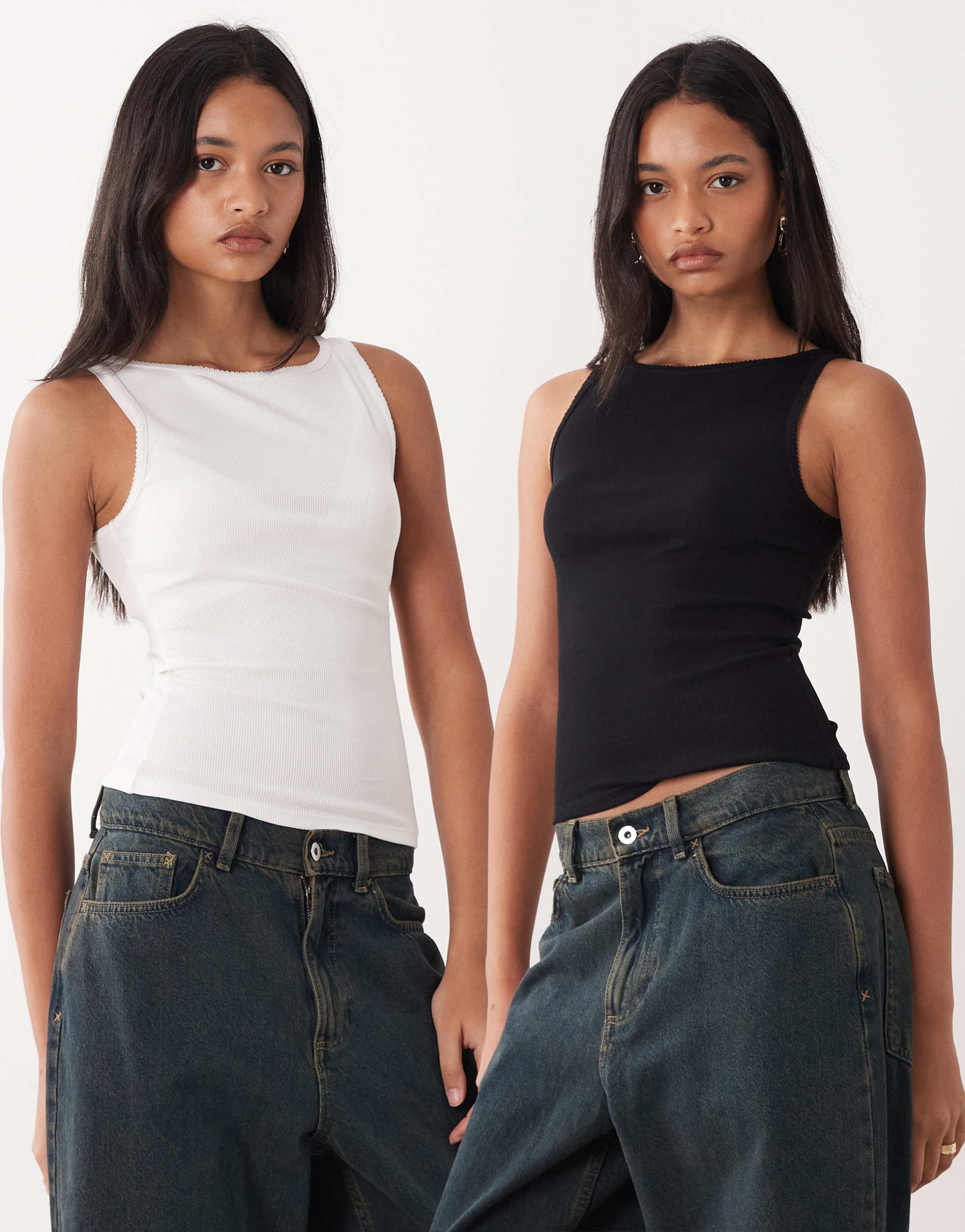 miss selfridge 2 pack tank tops with picot trim